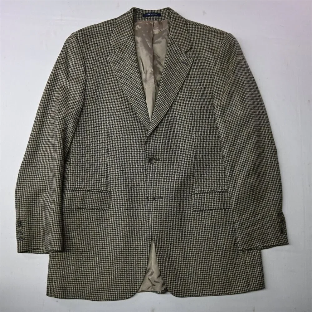 IZOD 42L Brown Houndstooth 100% Wool Mens Blazer Sport Coat Jacket